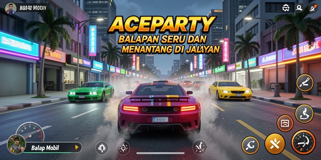 Screenshot menampilkan balapan seru dalam game ACEPARTY.