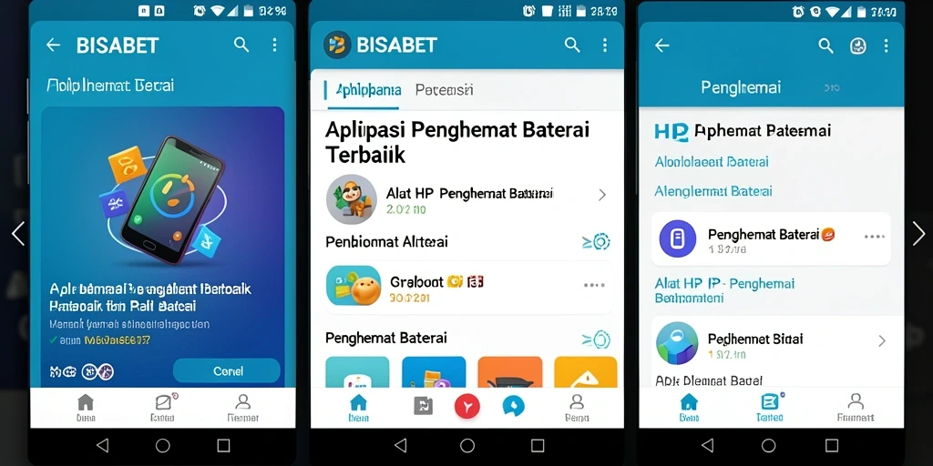 Antarmuka BISABET menampilkan informasi dan fungsi penghemat baterai.