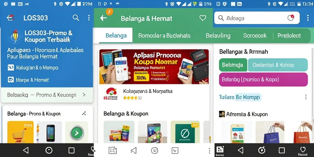 Screenshot antarmuka aplikasi LOS303 dengan berbagai kupon dan promo.