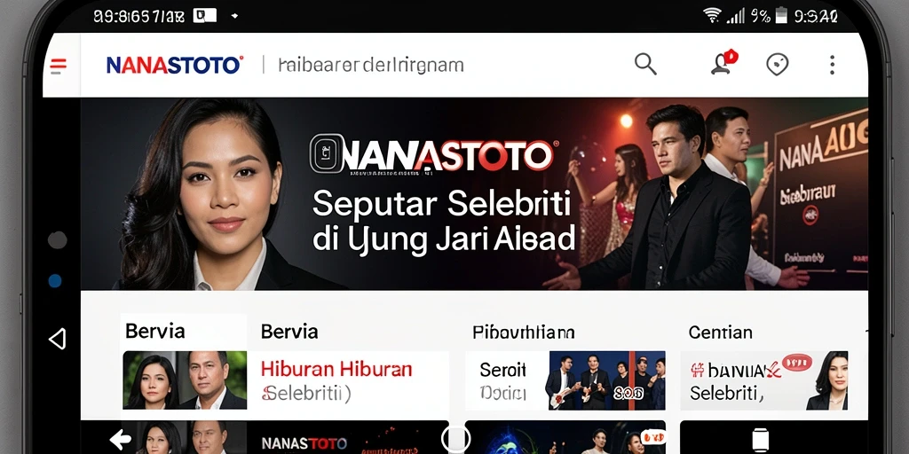 Tampilan utama aplikasi NANASTOTO yang menampilkan berita selebriti.