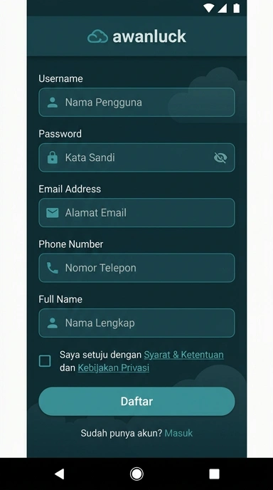 Tampilan halaman daftar awanluck